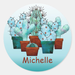 Sticker Rond Aquarelle Plante de Cactus du désert Personnalisée