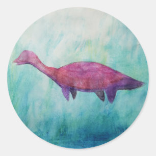 Sticker Rond Aquarelle Plesiosaures pourpres