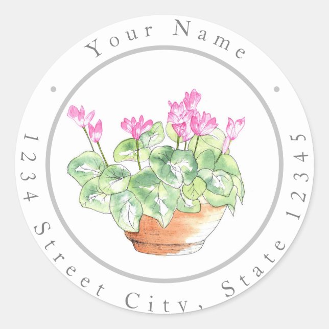 Sticker Rond Aquarelle pointillée Cyclamen (Devant)