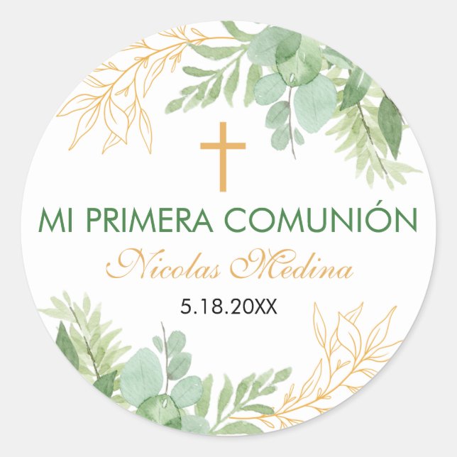 Sticker Rond Aquarelle Première communion Primera Comunion (Devant)