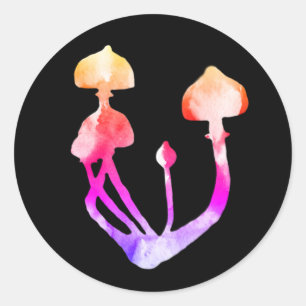 Sticker Rond Aquarelle Psychédélique Champignons art