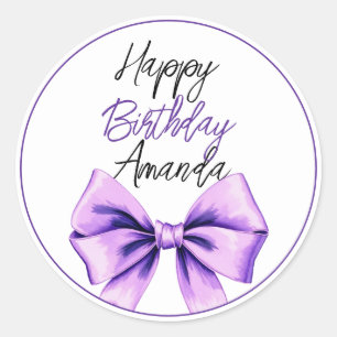 Sticker Rond Aquarelle Purple Bow Sweet 16 Anniversaire