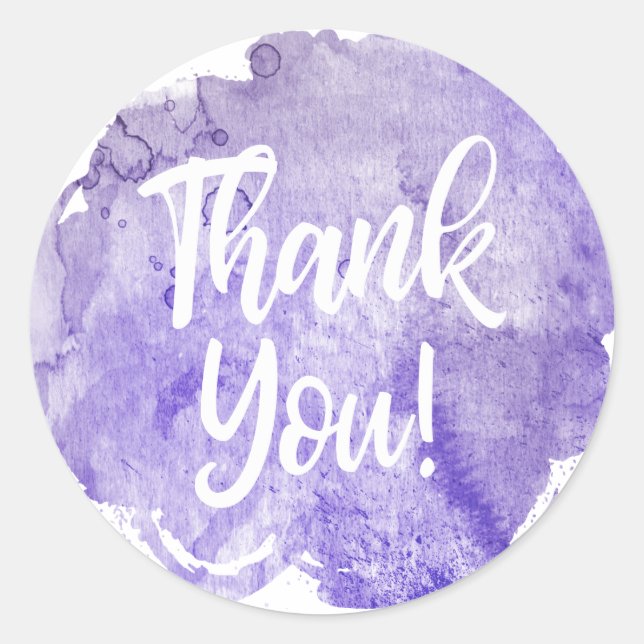 Sticker Rond Aquarelle Purple Merci Word Art (Devant)