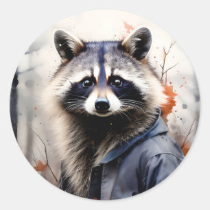 Sticker Rond Aquarelle Raccoon Animal