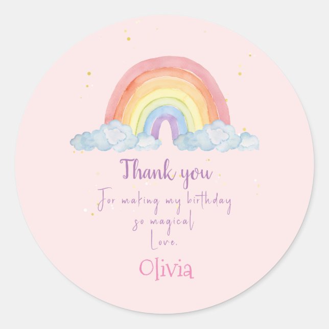 Sticker Rond Aquarelle Rainbow Party Merci (Devant)