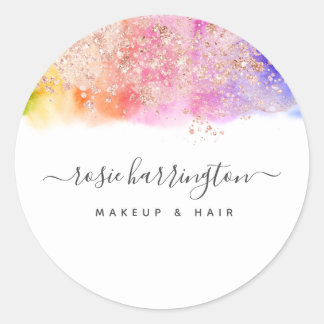 Sticker Rond Aquarelle Rainbow Rose Gold Parties scintillant Gi