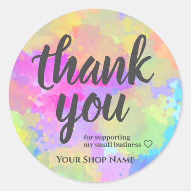 Sticker Rond Aquarelle Rainbow Splash Merci Favoriser les étiqu (Devant)