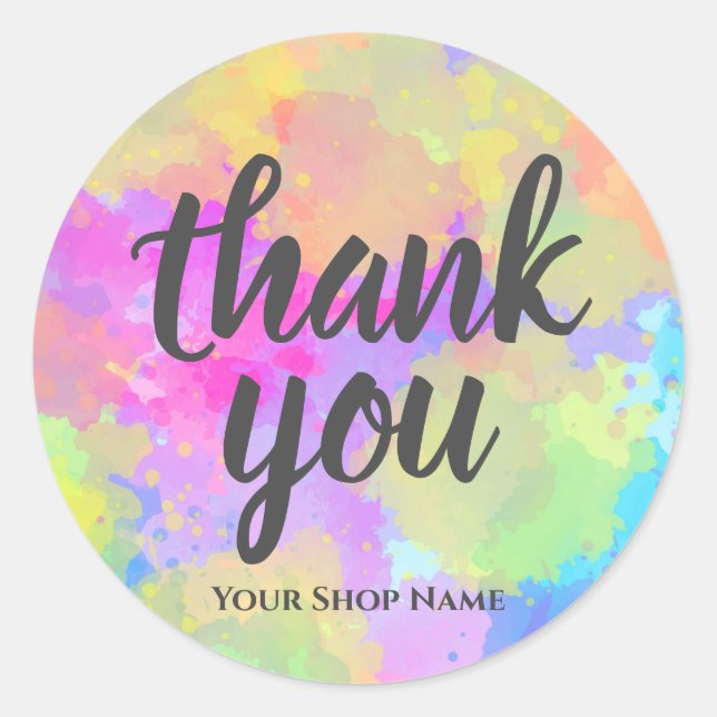 Sticker Rond Aquarelle Rainbow Splash Merci Favoriser les étiqu (Devant)