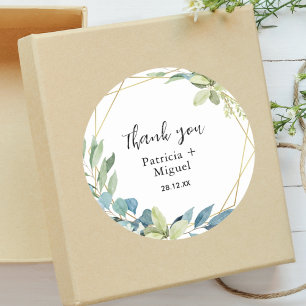 Sticker Rond Aquarelle Remerciements De Mariage Élégant Et Verd