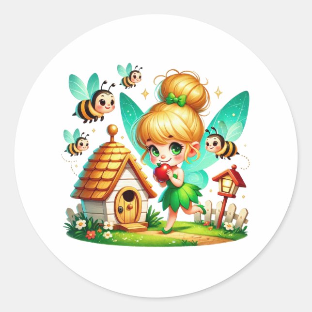 Sticker Rond Aquarelle Ressort bébé Fée (Devant)