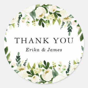 Sticker Rond Aquarelle Ressort Fleurs blanches Mariage Garland
