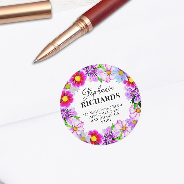 Sticker Rond Aquarelle Ressort Jardin Fleurs Enveloppe Sceau (Créateur téléchargé)