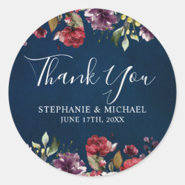 Sticker Rond Aquarelle romantique Bourgogne Rouge Marine Floral