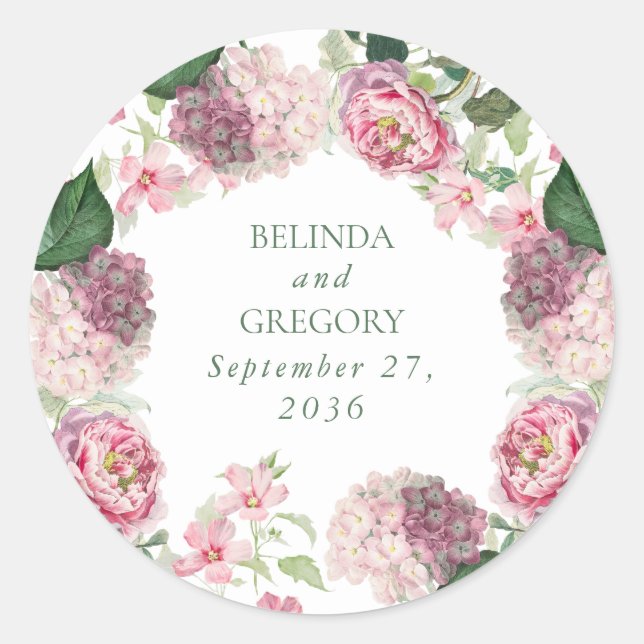 Sticker Rond Aquarelle romantique Fleurs roses Mariage de jardi (Devant)