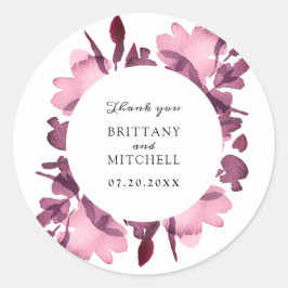 Sticker Rond Aquarelle romantique Floral Plum Wedding Favoriser