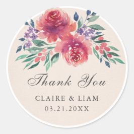 Sticker Rond Aquarelle romantique Merci Mariage Floral
