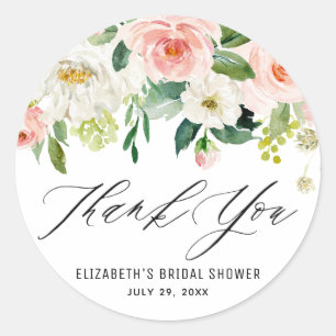 Sticker Rond Aquarelle romantique Peach Floral Merci