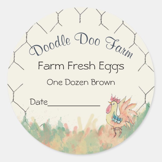 Sticker Rond Aquarelle Rooster Ferme personnalisée OEufs frais  (Devant)