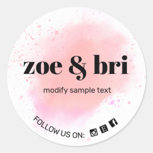 Sticker Rond Aquarelle rose Ajouter votre logo Médias sociaux