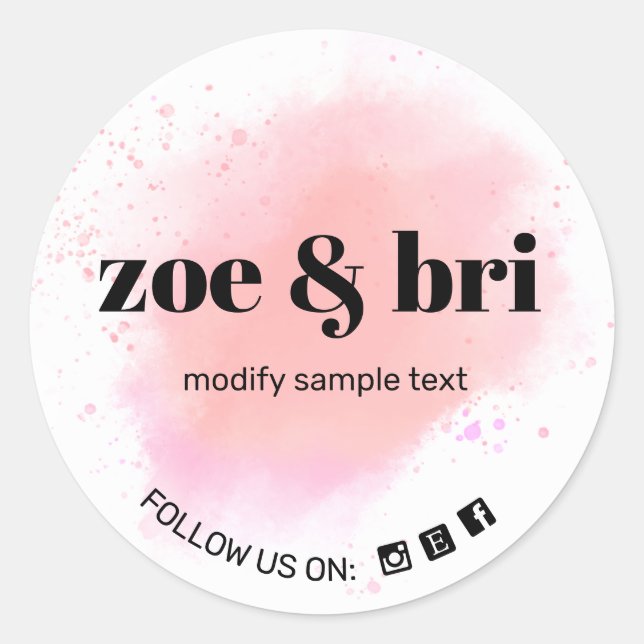 Sticker Rond Aquarelle rose Ajouter votre logo Médias sociaux (Devant)