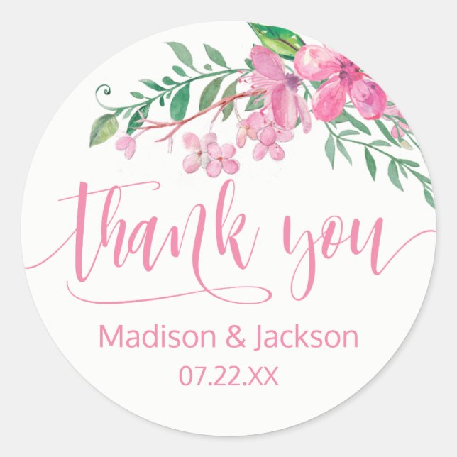 Sticker Rond Aquarelle rose Amour Fleurs Mariage Faveur (Devant)