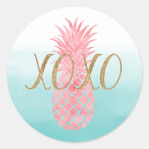 Sticker Rond Aquarelle rose Ananas tropical
