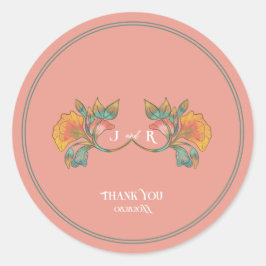 Sticker Rond Aquarelle rose Art nouveau Mariage