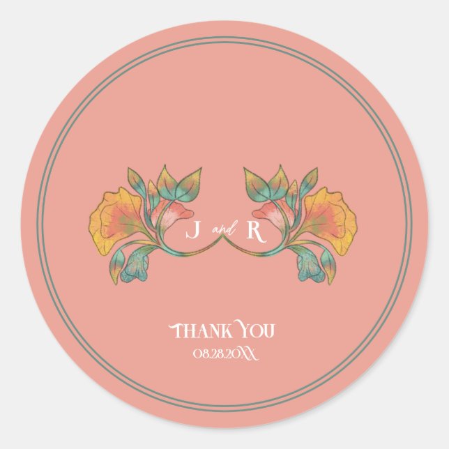 Sticker Rond Aquarelle rose Art nouveau Mariage (Devant)