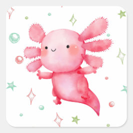 Sticker Rond Aquarelle rose Axolotl fête d'anniversaire