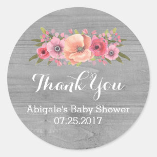 Sticker Rond Aquarelle rose Baby shower en bois floral Favorise