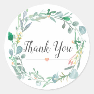 Sticker Rond Aquarelle rose Baby shower vert Merci