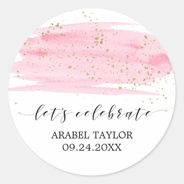 Sticker Rond Aquarelle rose Blush & Or Célébrons les phoques (Devant)