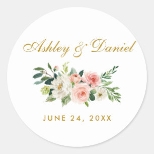 Sticker Rond Aquarelle rose Blush Or FlorMariage