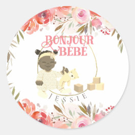 Sticker Rond Aquarelle Rose Bonjour Fille Bébé 3