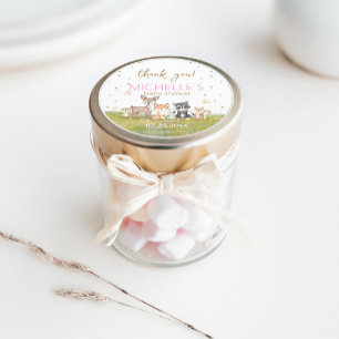 Sticker Rond Aquarelle rose Brown Animaux de la forêt