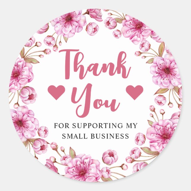 Sticker Rond Aquarelle rose cerisier fleuri Petite entreprise (Devant)