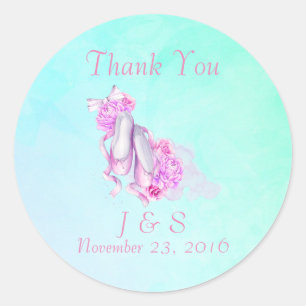 Sticker Rond Aquarelle rose Chaussures Mariage Merci