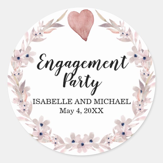 Sticker Rond Aquarelle rose Coeur et Fleur (Devant)