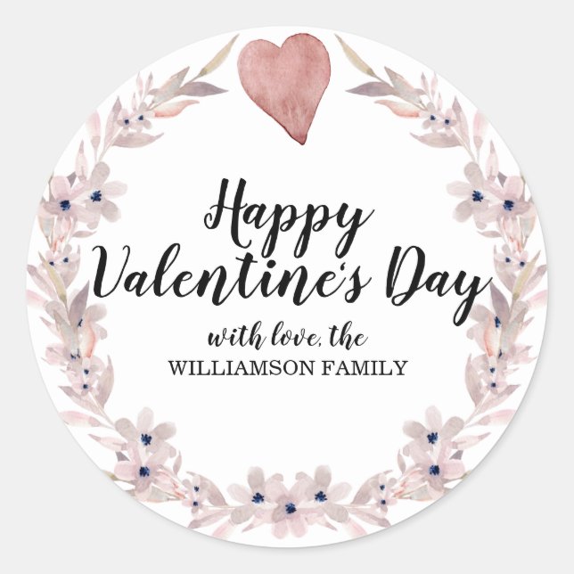 Sticker Rond Aquarelle rose Coeur et Fleur Saint-Valentin (Devant)