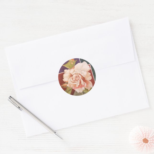 Sticker Rond Aquarelle Rose de cuivre de bronze Floral (Enveloppe)