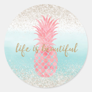Sticker Rond Aquarelle rose de Fille Ananas