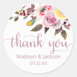 Sticker Rond Aquarelle Rose douce Mariage floral Favoriser