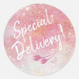 Sticker Rond Aquarelle rose - Enveloppe de livraison spéciale