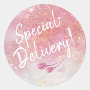 Sticker Rond Aquarelle rose - Enveloppe de livraison spéciale
