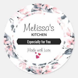 Sticker Rond Aquarelle rose et gris Floral Motif Cuisine