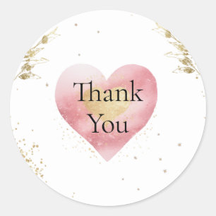 Sticker Rond Aquarelle rose et Merci or