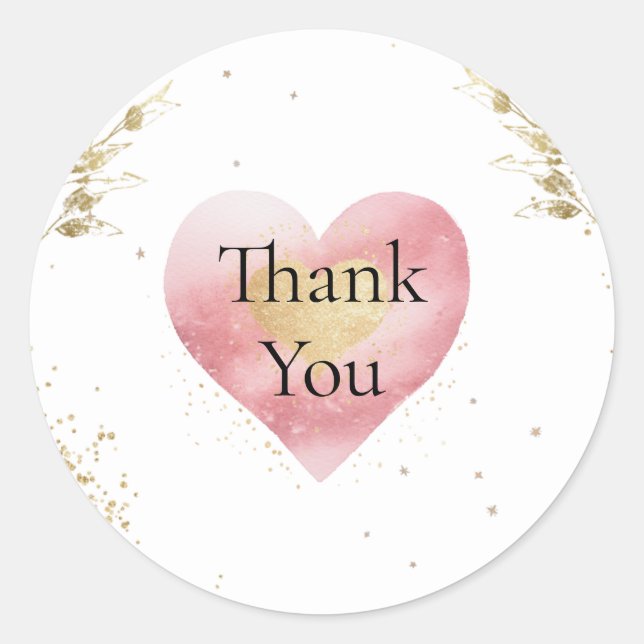 Sticker Rond Aquarelle rose et Merci or (Devant)