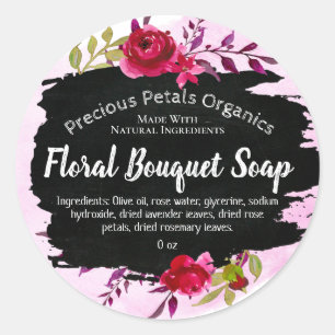 Sticker Rond Aquarelle rose Floral Chalkboard Paint Soap