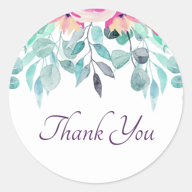 Sticker Rond Aquarelle rose floral merci classique rond st (Devant)