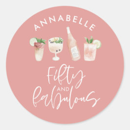 Sticker Rond Aquarelle rose girly 50 et fabuleuse cla d'anniver